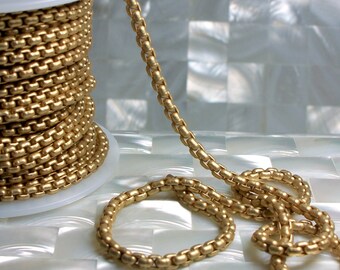 1 Foot Chain 4mm Matte Gold Plated Box Square Link Brass Chain Closed Link Goth Sturdy Small Jewelry Jewellery Craft Supplies