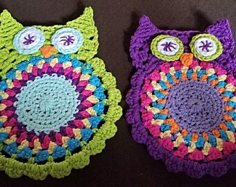 Hand Made Crocheted Owl Trivet/Coaster