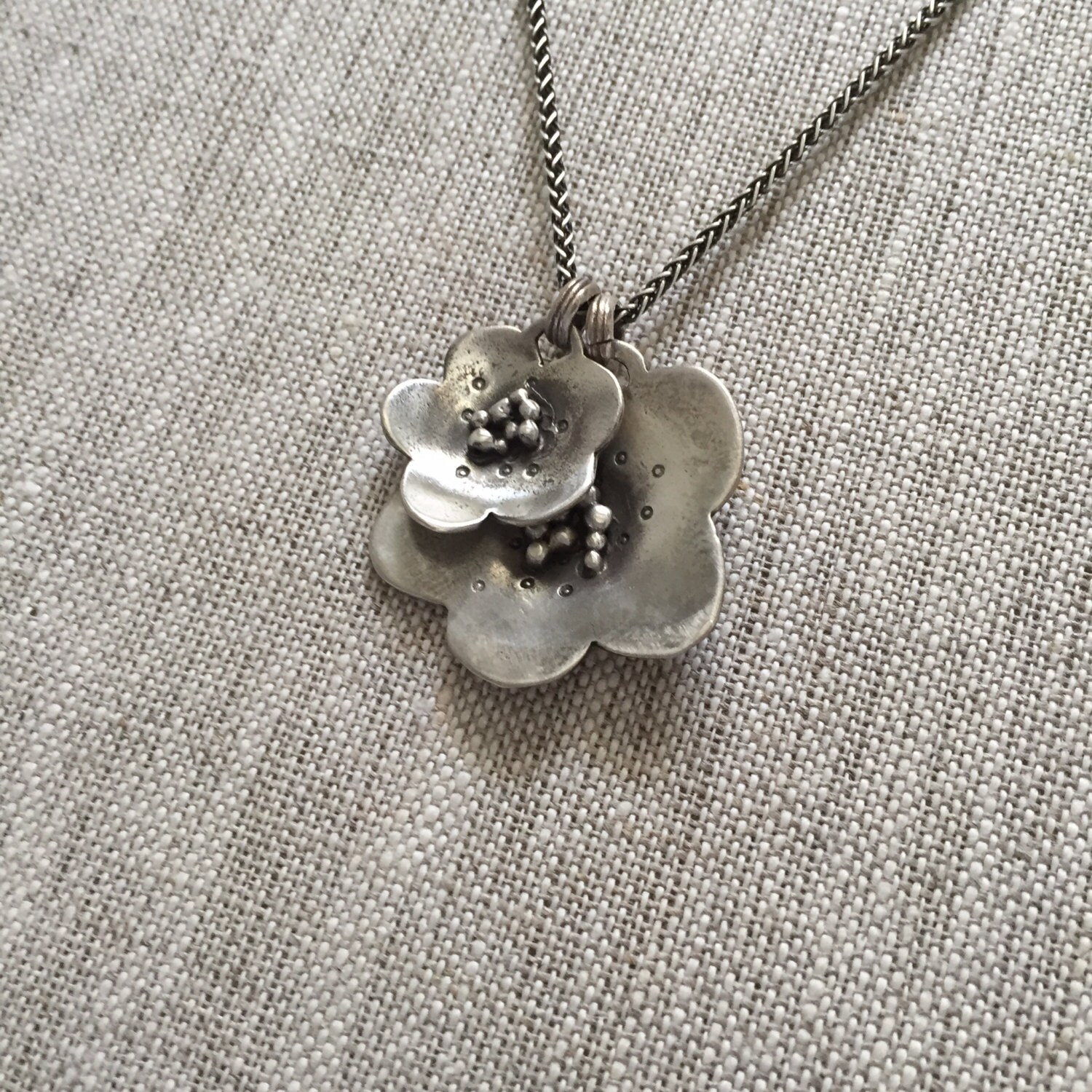 Double Buttercup Necklace Handmade Solid Sterling Silver