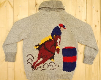 Vintage 1950's Grey Cowichan Sweater / Barrel Racing Pattern / Retro Collectible Rare