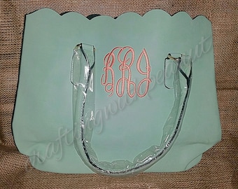 SALE!! Faux leather monogram tote, scalloped bag, scalloped monogram tote, royal monogram tote, monogram purse, monogram bag