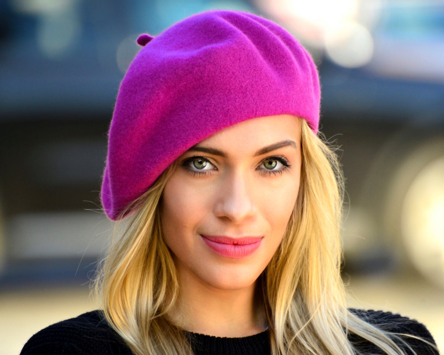 Pink Beret Hat French Beret Wool Hat Fuchsia Pink Beret