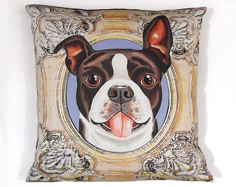 Boston Terrier Pillow Cover - Brown Black - Square Boston Pillow