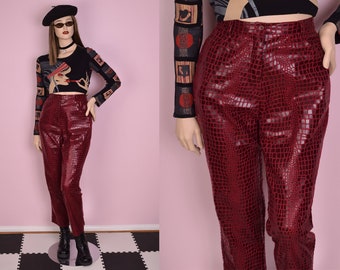 90s Glossy Reptile Print Pants/ US 10/ 1990s
