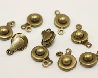 25 Pcs Antique Bronze Snap Clasp (9mm), Toggle Clasps, UFO Bracelet Clasps, adjustable clasps, Button Clasps , ball and socket clasps