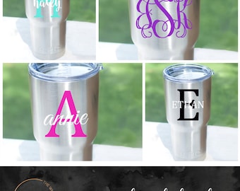 RTIC Decal - YETI Decal - Personalized Monogram Decal for 20oz or 30oz Yeti Rambler Cup, RTIC Tumbler, Stainless Steel Cup