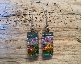 fused glass, dichroic glass earrings, handmade fused glass, glass earrings, glass jewelry, dangle earrings, dichroic glass jewelry, earrings