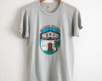 VTG 1986 San Francisco Mission Dolores T Shirt Sz. M Medium Gray SF Giants Tee Bay Area Screen Stars The Mission
