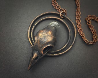 Raven Skull Necklace | Electroformed | Crow Skull Necklace | Bird Skull