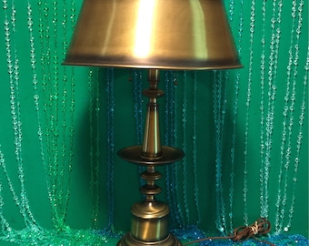 Solid Brass Table Lamp with Brass Shade -Functional - Early to Mid Century