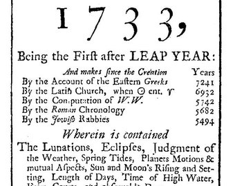 Poor Richard Almanack, 1733, aka Benjamin Franklin