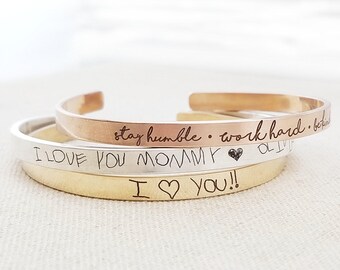 Personalized Cuff Bracelet - Thin Gold Personalized Cuff Bracelet Handwriting Jewelry - Personalized Jewelry - Handwriting Bracelet