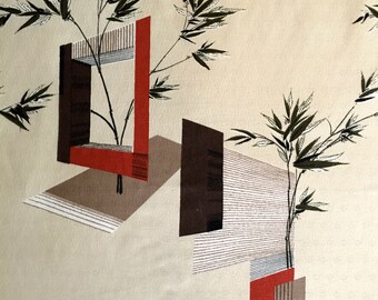 Mid Century Mod Fabric with a Flair// Eames Era Geometric Design with an Asian Twist// CottonYardage// Upholstery Weight// New Old Stock BTY