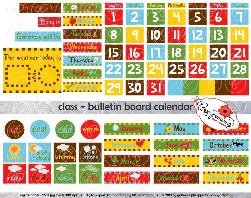 Class Bulletin Board Calendar Clipart SET 300 Dpi School Class Bulletin Board Calendar Clipart SET 300 Dpi School