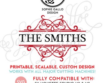 Fancy Flourish Monogram Split SVG DXF, PNG digital download files Silhouette Cricut, vector graphics Vinyl Cutting Machines, Screen Printing