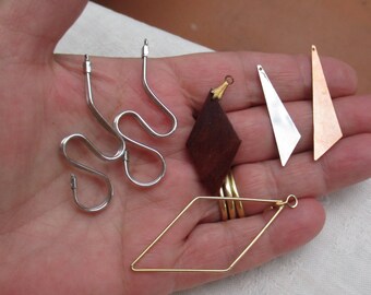 Lot Of Salvaged Metal Dangles Faux Wood Pendant