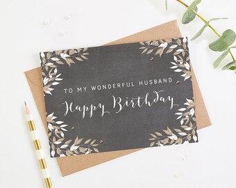 Husband Birthday Card Chalk Botanical