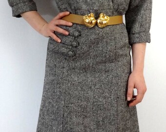 Vintage 40s Wool Silk Tailored Dress Size S