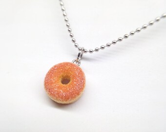 Sugar Donut Necklace, Doughnut Necklace, Miniature Food Jewelry, Powdered Donut, Donut Jewelry, Food Necklace,