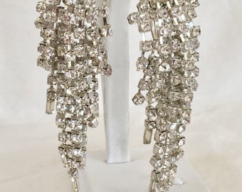 Vintage 80s Rhinestone Earrings runway waterfall wedding, party, statement