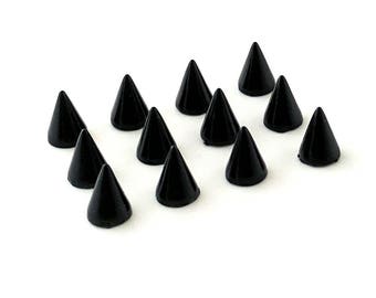 Black Cone Studs / Metal Cone Studs / Conical Studs / Black Studs / Craft Studs / 9mm Black Studs / 9mm Cone Studs / SET of TWELVE