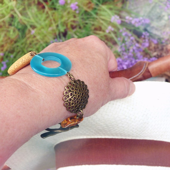 Big bracelet, Boho bracelet, Yellow turquoise bracelet, Original bracelet, Boho jewelry, Summer bracelet, Colorful bracelet, Bold bracelet
