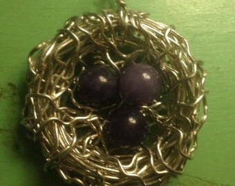Silver and Amethyst Bird Nest Egg Pendant