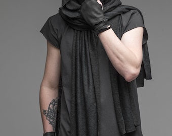 Extra long scarf, mens hooded scarf, black cowl shawl, assassin creed clothing, wrap hood, oversized collar, cosplay scarf steampunk A0102