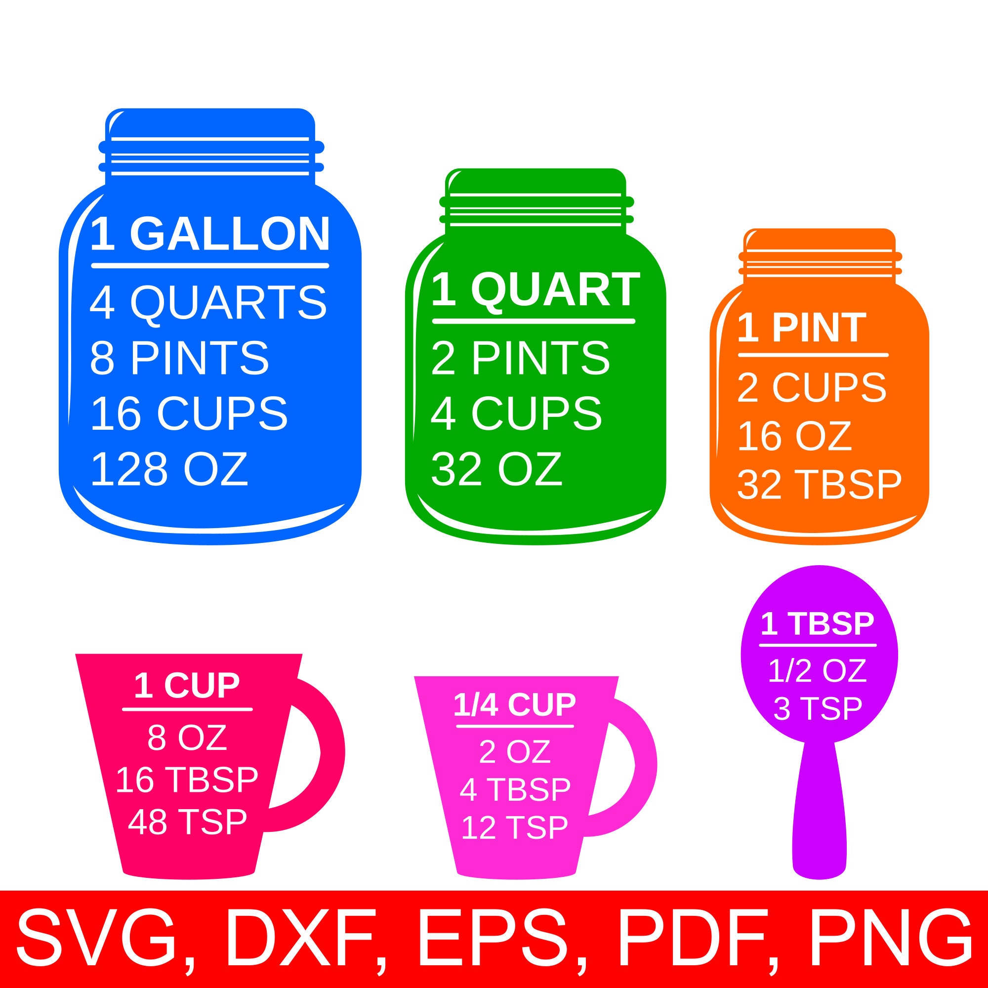 Download Colorful Measuring Cups SVG and Printable Kitchen Conversion Chart Clipart to make kitchen and ...