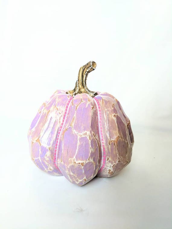 Pumpkin hand painted Resin Pumpkin purple and gold pumpkin painted pumpkins