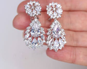 Art Deco Earrings , Vintage Style Zircon Earrings, Bridal Earrings, Wedding Earrings, Crystal Drop Earrings, Stud Earrings , Bridesmaid