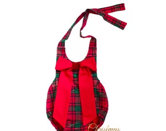 Christmas Romper Plaid / Baby Girl Romper /Holiday Baby Romper / Newborn Romper