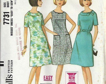 1960s McCall's 7731, Misses Easy Three-Panel Dress Pattern, Size 16 UNCUT