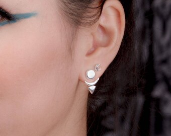 Sun & Moon Ear Jacket, Sterling Silver and Gold Plated, Geometric Jacket Earrings, Edgy Modern Jewelry, Mothers Day Gift, LUNAI, EJK006