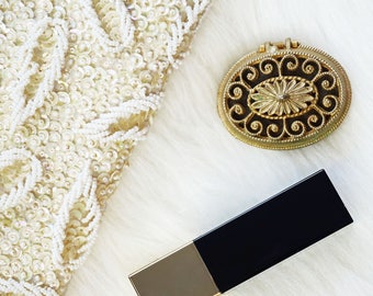 Vintage 1960s Max Factor "Hypnotique" Perfume Compact, Gold Filigree, Vintage Perfume Compact, Vintage Compact, Gold Compact, Collector's