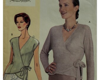 Sandra Betzina Knit Wrap Blouse Pattern, V-Neck, Fitted, Side Ties, Sleeveless, Long Sleeves, Vogue 7024 UNCUT Size 10 12 14 Bust 32 34 36"