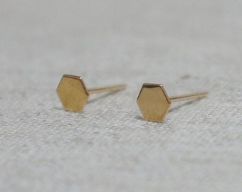 10K Gold Tiny Hexagon stud earrings, solid Gold, 10k real Gold, Geometric stud - TG018