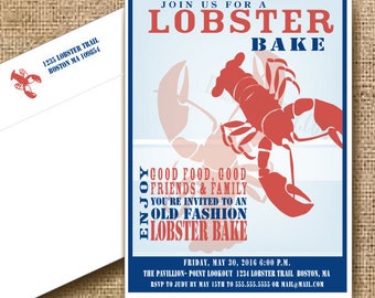 Lobster Party Invitation // Maine Nautical // Lobster Boil // Lobster Shower // Grooms Dinner Invitation