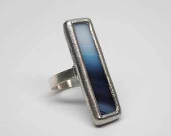 Ombre Blues - Sterling Silver Stained Glass Ring - Size 7.5
