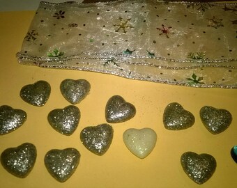 117) small silver hearts and Ribbon decoration set
