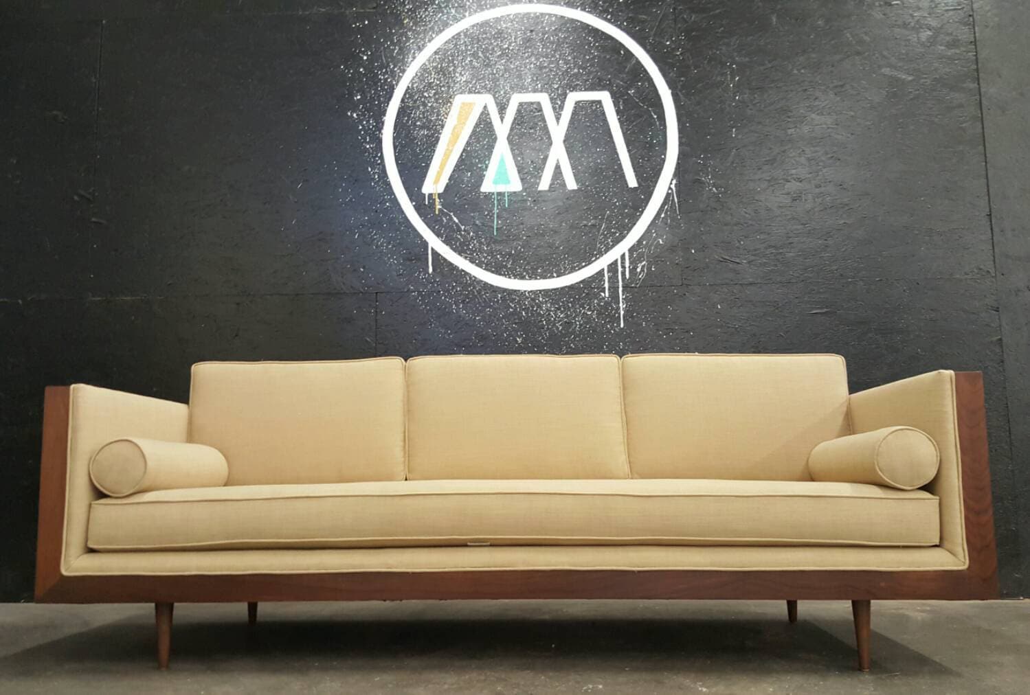 Mid Century Modern Milo Baughman Style Walnut Encased Sofa