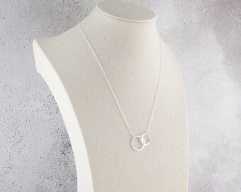 Sterling Silver Two Circles Necklace, Eternity Necklace, Interlocking Circles, Delicate Fine Chain