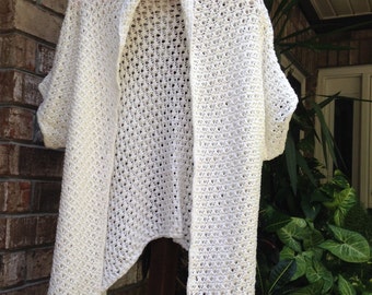 White Hand Knitted Sweater Cardigan original design, loose knit sweater, women's clothing