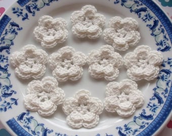 10 Crochet Flowers In Off White YH-030-04