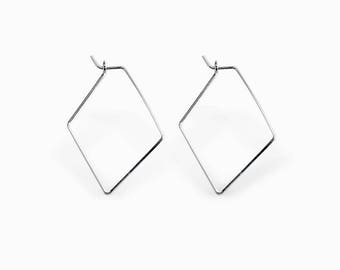 Simple Diamond Hoop Earrings - Minimalist Hoop Earrings - Silver Hoop Earrings