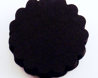 Two Inch Scalloped Paper Circles Die Cut Scalloped Circles in Jet Black Quantity 50