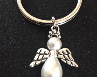 Angel Keychain Key Ring Guardian Prarl Angel Key Chain Remembrance Gift Heart Charm or Female Relative Charms Available see add'l pics