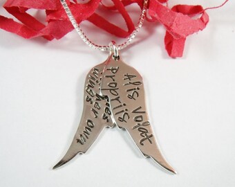 She Flies With Her Own Wings Necklace - Alis Volat Propriis - Sterling Silver Wing Charm Stamped Necklace