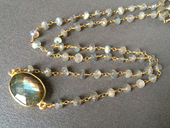 Labradorite Necklace Faceted 16mm Oval Labradorite Rondelle