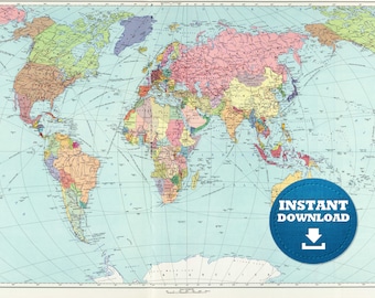 Digital Modern Political World Map Printable Download. Large